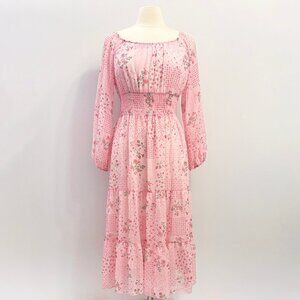 Miss Selfridge Petite chiffon midi dress in pink patchwork floral size US 8